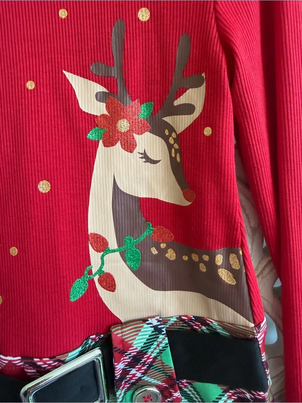 Lilt Girls Christmas Reindeer Plaid Dress Size 4/5 Red Holiday